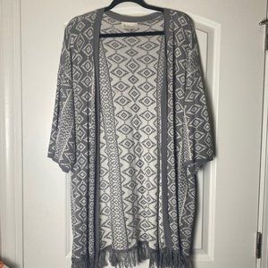 Skies Are Blue Aztec Fringe Open Front Knit Cardigan Sweater